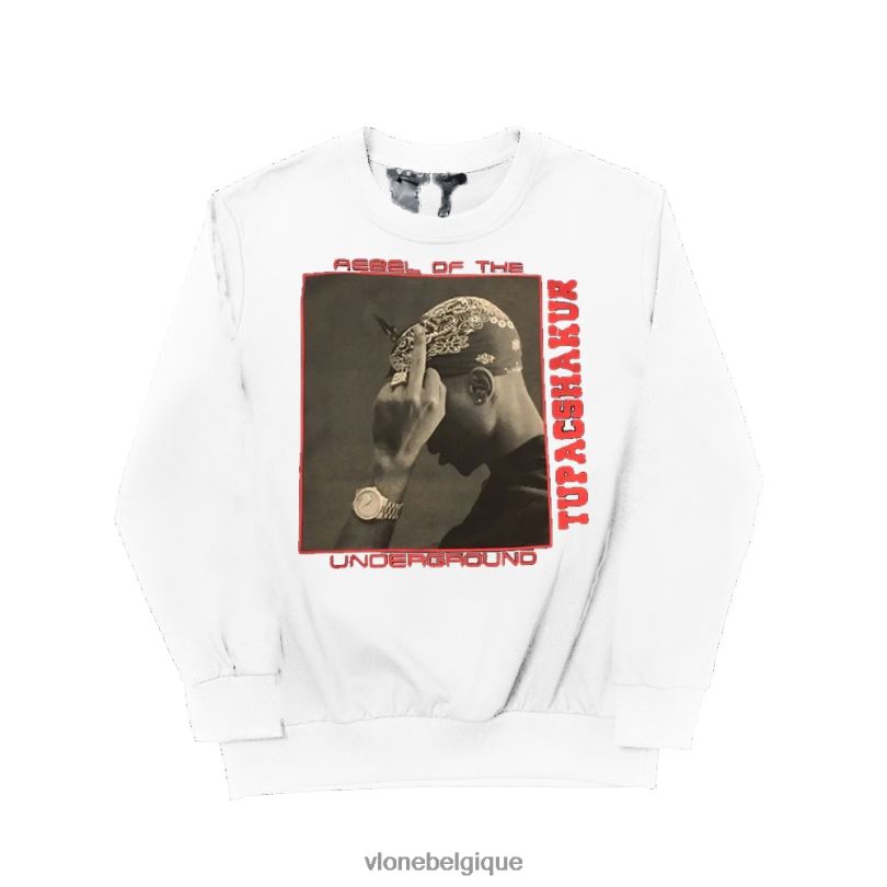 être Vlone Hommes tupac rebelle du sweat underground blanc 6V4D382 haut