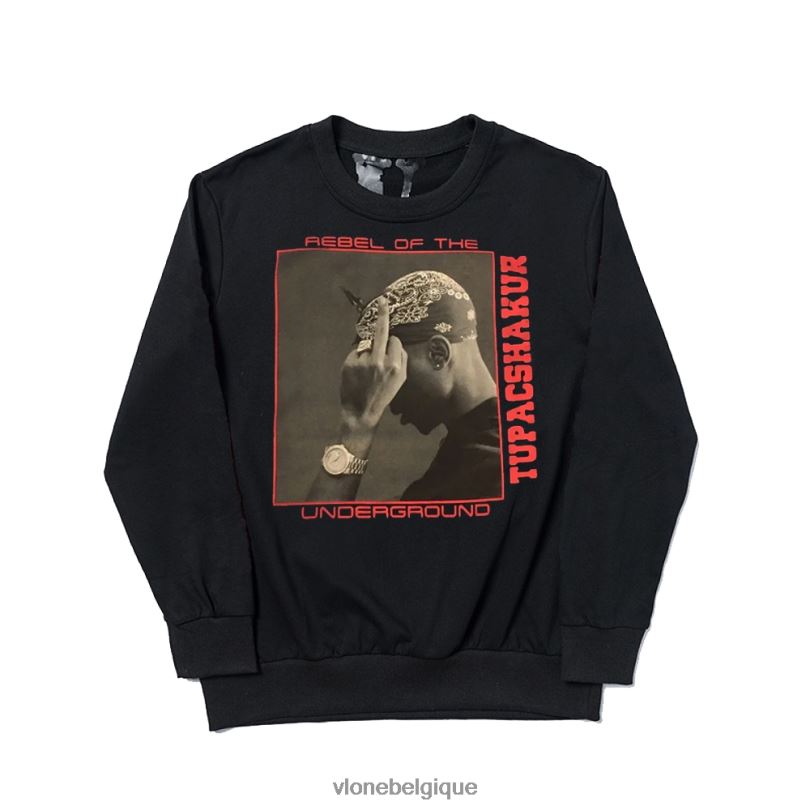 être Vlone Hommes tupac rebelle du sweat underground noir 6V4D381 haut