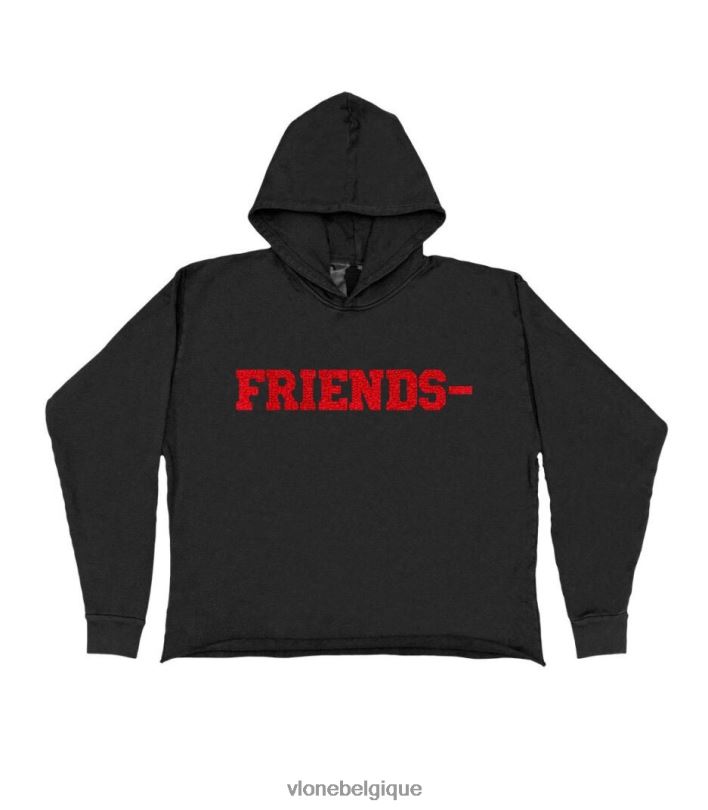 être Vlone Hommes chenille amis sweat à capuche noir 6V4D21 haut