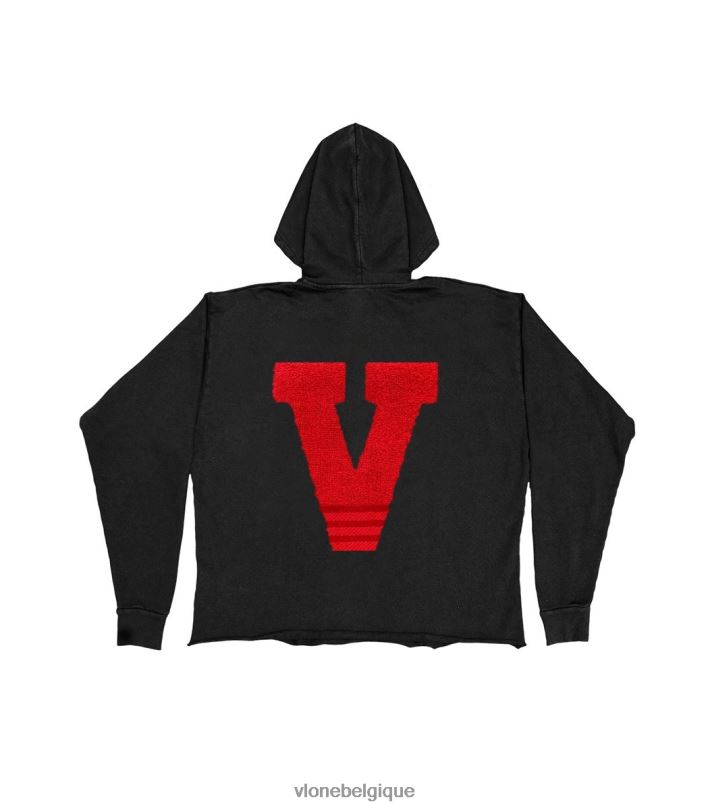 être Vlone Hommes sweat à capuche en chenille noir/rouge 6V4D81 haut