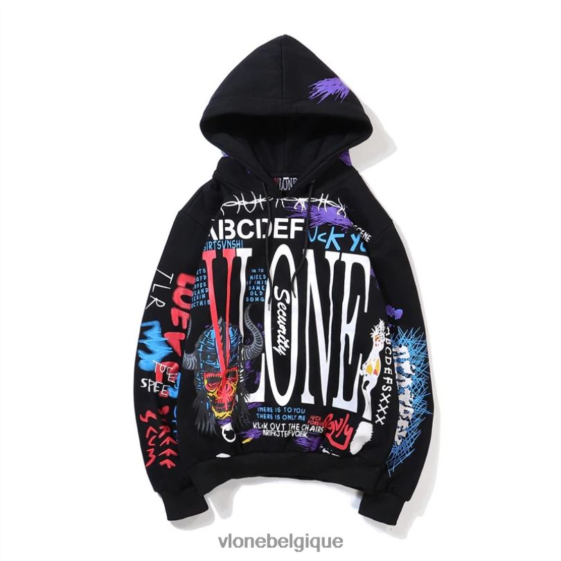 être Vlone Hommes sweat à capuche graffiti noir 6V4D80 haut