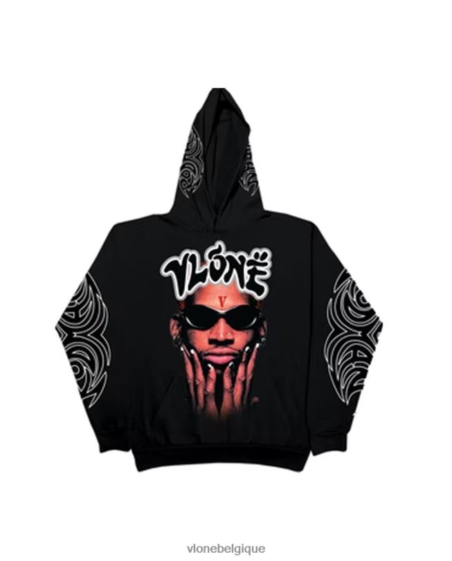 être Vlone Hommes sweat à capuche logo rodman noir 6V4D86 haut