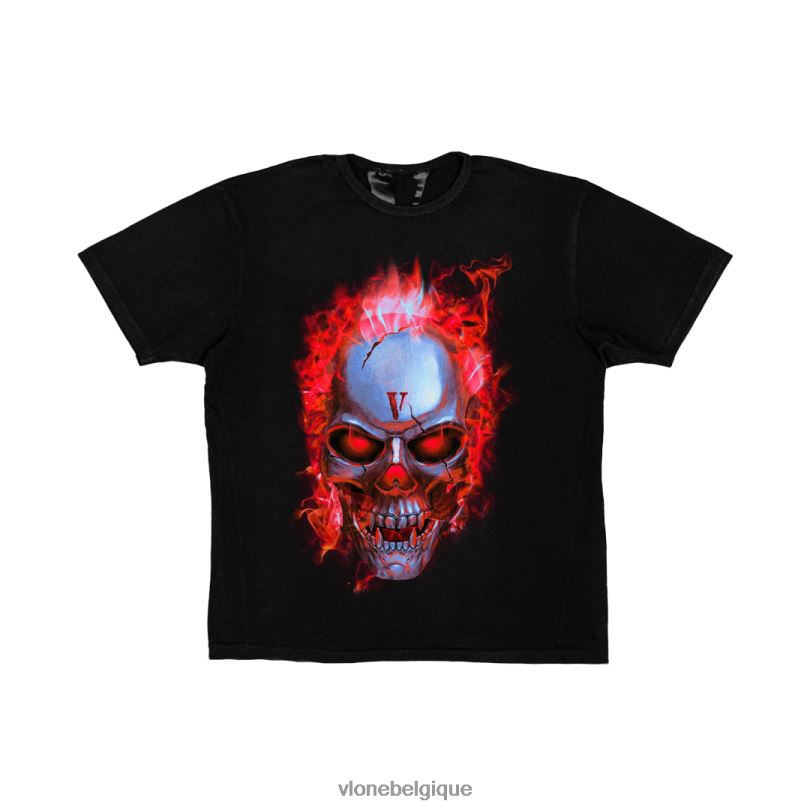 être Vlone Hommes t-shirt Skully flamme rouge noir 6V4D235 haut